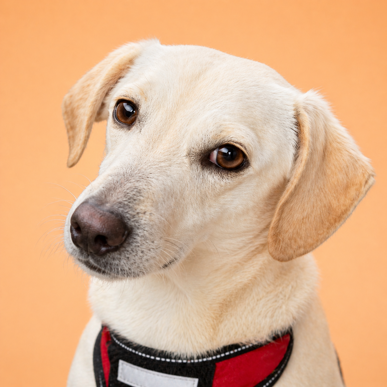 Adoption-ready portrait of a yellow lab